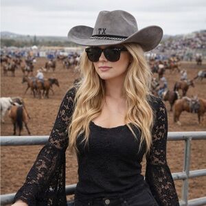 Gray Cowgirl Hat with Chain Detail